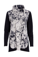 Cutaway Collar Mottled Print Top - Taupe/black