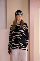 Print Beanie Hat And Glove Set - Black/sand