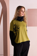 Front AngleSeam Placement Print Top - Avacado/black