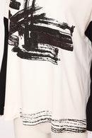 Contrast Sleeve Placement Print Top - Black/choko