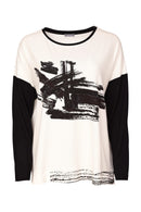 Contrast Sleeve Placement Print Top - Black/choko