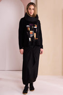 Colour Block Placement Print Top - Black/clove