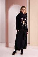 Colour Block Placement Print Top - Black/clove