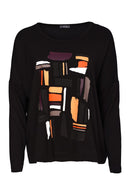 Colour Block Placement Print Top - Black/clove