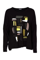 Colour Block Placement Print Top - Black/thyme