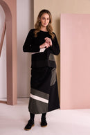 Color Inset Bands Round Neck Top - Black/thyme