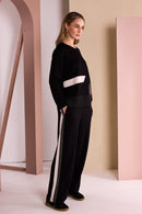 ColorPanel Drawstring Waist Trouser - Black/thyme