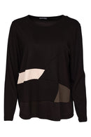 Color Inset Bands Round Neck Top - Black/thyme