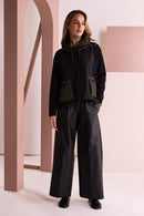 Stripe Drawstring Neck Top - Black/avacado