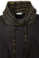 Stripe Drawstring Neck Top - Black/avacado
