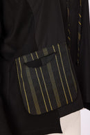 Stripe Drawstring Neck Top - Black/avacado