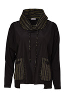Stripe Drawstring Neck Top - Black/avacado