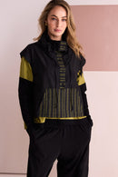 Stripe Pocket Drawstring Neck Top - Black/avacado