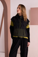 Stripe Pocket Drawstring Neck Top - Black/avacado
