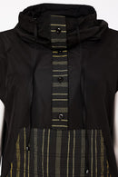 Stripe Pocket Drawstring Neck Top - Black/avacado