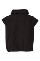 Stripe Pocket Drawstring Neck Top - Black/avacado