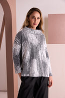 Print Square Shape High Neck Top - Off White/black