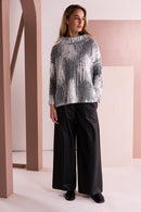 Print Square Shape High Neck Top - Off White/black