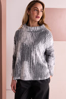 Print Square Shape High Neck Top - Off White/black