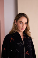 Hooded Print Jaquard Jacket - Black/tigerlily