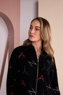 Hooded Print Jaquard Jacket - Black/tigerlily