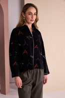 Hooded Print Jaquard Jacket - Black/tigerlily