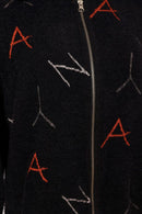 Hooded Print Jaquard Jacket - Black/tigerlily