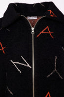 Hooded Print Jaquard Jacket - Black/tigerlily
