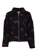 Hooded Print Jaquard Jacket - Black/tigerlily