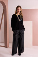 Wide Leg Leatherette Trouser - Black