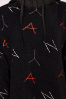 Contrast Hood Print Jaquard Top - Black/tigerlily