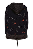 Contrast Hood Print Jaquard Top - Black/tigerlily