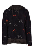 Contrast Hood Print Jaquard Top - Black/tigerlily