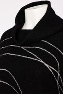 High Neck Placement Print Knit Top - Black/silver