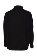 High Neck Placement Print Knit Top - Black/silver