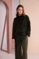 Placement Print High Neck Top - Black/thyme