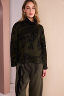 Placement Print High Neck Top - Black/thyme