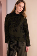Placement Print High Neck Top - Black/thyme