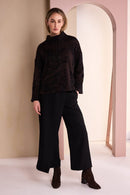 Placement Print High Neck Top - Black/choko