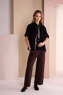 Print Button Through Crinkle Shirt - Black/sand