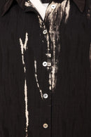 Print Button Through Crinkle Shirt - Black/sand