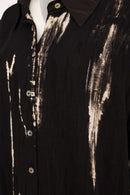 Print Button Through Crinkle Shirt - Black/sand