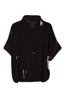Print Button Through Crinkle Shirt - Black/sand