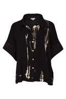 Print Button Through Crinkle Shirt - Black/sand