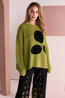 Spot Round Neck Jumper - Avocado/black