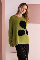 Spot Round Neck Jumper - Avocado/black