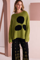 Spot Round Neck Jumper - Avocado/black