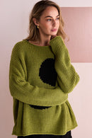 Spot Round Neck Jumper - Avocado/black