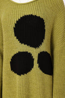 Spot Round Neck Jumper - Avocado/black