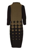 Contrast Sleeve Print High Neck Dress - Black/avocado